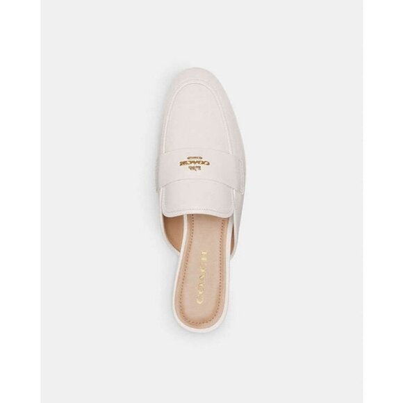 Coach Women's Chalk Leather Round Toe Samie Slide on Mule Flat Shoes Size 9.5 - Picture 2 of 4